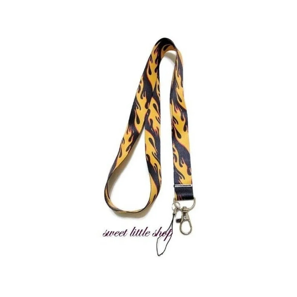 4/$20 Yellow Burning Flame Fire Lanyard ID Badge Holder Keychain Keyring Biker